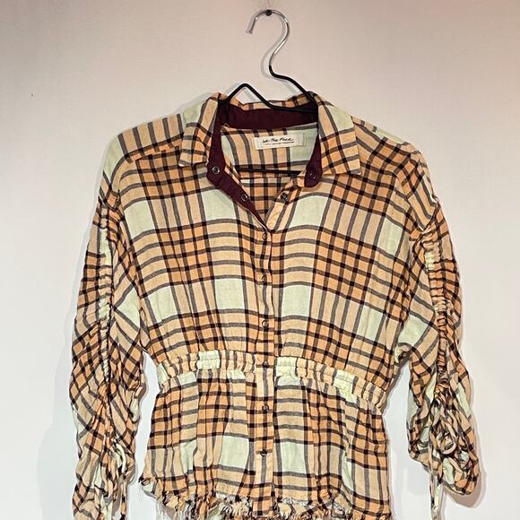 We The Free People Pacific Dawn Top Womens XS Peach Tree Combo Drawstring Shirt - Picture 6 of 12